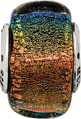 Sterling Silver 925 Square Glass Bead with Rainbow Dichroic Finish