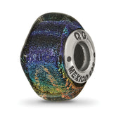 Sterling Silver Reflections Rainbow Dichroic Glass Square Bead