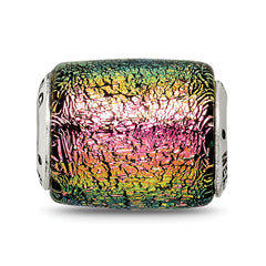 Sterling Silver Purple Dichroic Glass Bead with Antiqued Finish