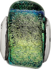 Sterling Silver 925 Triangle Bead with Yellow Dichroic Glass Antique Finish