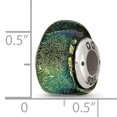 Sterling Silver 925 Triangle Bead with Yellow Dichroic Glass Antique Finish