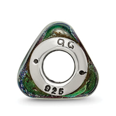 Sterling Silver 925 Green Dichroic Glass Triangle Bead Antiqued Finish Elegant Charm
