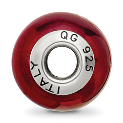 Sterling Silver 925 Murano Glass Bead with Red/Black Design and Antiqued Finish