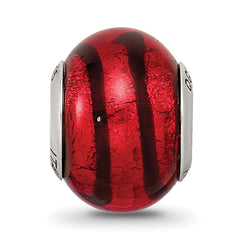 Sterling Silver 925 Murano Glass Bead with Red/Black Design and Antiqued Finish
