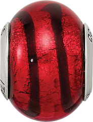 Sterling Silver 925 Murano Glass Bead with Red/Black Design and Antiqued Finish