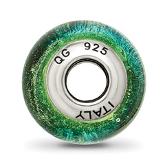 Sterling Silver Murano Glass Bead with Antiqued Finish in Green and Blue