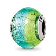 Sterling Silver Reflections Green/Blue Italian Murano Bead