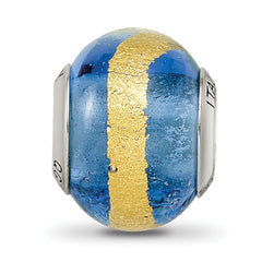 Sterling Silver Blue/Gold Murano Glass Bead with Antiqued Finish