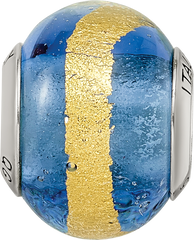 Sterling Silver Blue/Gold Murano Glass Bead with Antiqued Finish