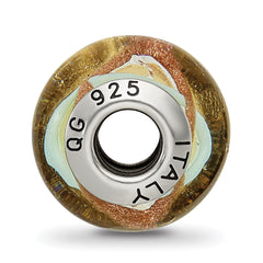 Sterling Silver Murano Glass Bead with Antiqued Finish in Yellow/Gold/Blue