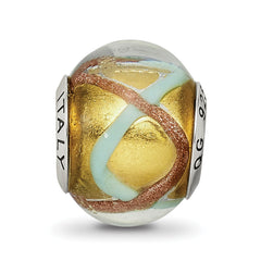 Sterling Silver Murano Glass Bead with Antiqued Finish in Yellow/Gold/Blue