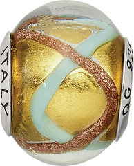 Sterling Silver Murano Glass Bead with Antiqued Finish in Yellow/Gold/Blue