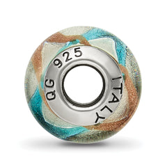 Sterling Silver Italian Murano Glass Bead with Gold & Blue Antiqued Finish
