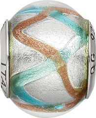 Sterling Silver Italian Murano Glass Bead with Gold & Blue Antiqued Finish