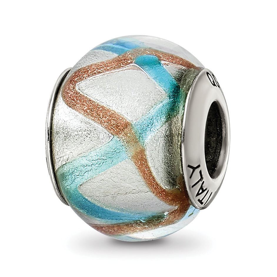 Sterling Silver Reflections Silver/Gold/Blue Italian Murano Bead