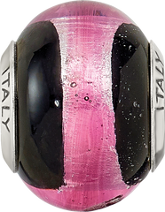 Sterling Silver Murano Glass Bead with Pink/Black Design Antique Finish