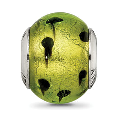 Sterling Silver 925 Murano Glass Bead with Green/Black Finish Elegant Italian Design