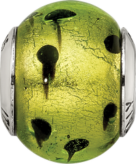 Sterling Silver 925 Murano Glass Bead with Green/Black Finish Elegant Italian Design