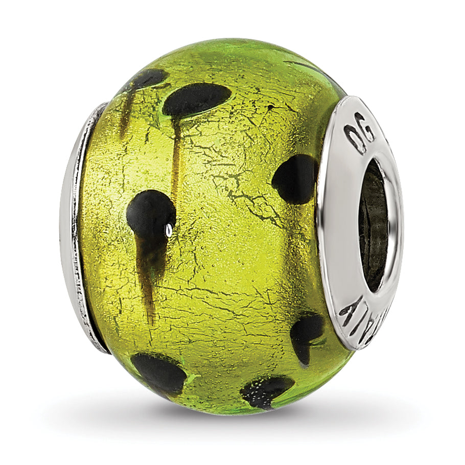 Sterling Silver Reflections Green/Black Italian Murano Bead
