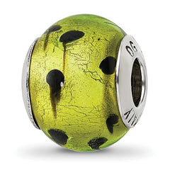 Sterling Silver Reflections Green/Black Italian Murano Bead