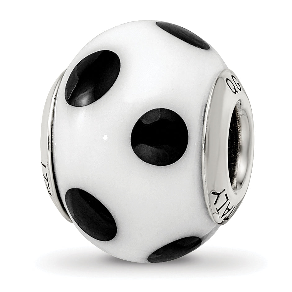 Sterling Silver Reflections White/Black Italian Murano Bead