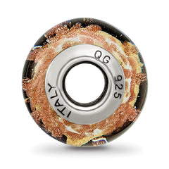 Sterling Silver Murano Glass Bead with Gold and Brown Accents