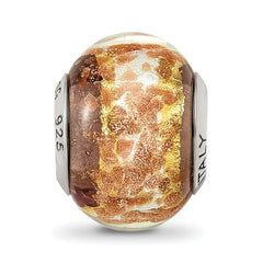 Sterling Silver Murano Glass Bead with Gold and Brown Accents