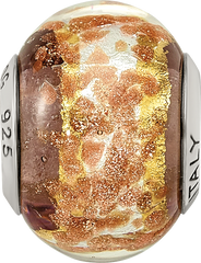 Sterling Silver Murano Glass Bead with Gold and Brown Accents