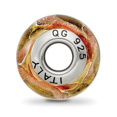 Sterling Silver 925 Murano Glass Bead in Yellow/Gold/Red Antiqued Finish