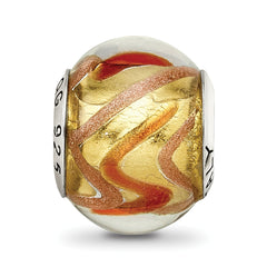 Sterling Silver 925 Murano Glass Bead in Yellow/Gold/Red Antiqued Finish