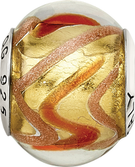 Sterling Silver 925 Murano Glass Bead in Yellow/Gold/Red Antiqued Finish