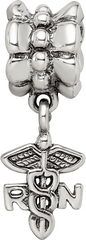 Sterling Silver 925 Nurse Symbol Dangle Bead with Antiqued Finish