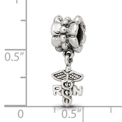Sterling Silver 925 Nurse Symbol Dangle Bead with Antiqued Finish