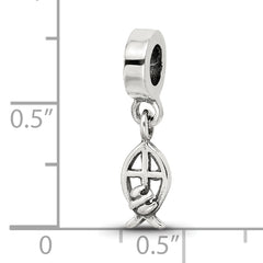 Sterling Silver 925 Ichthus Dangle Bead with Polished Finish Solid Design