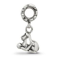 Sterling Silver 925 Kitten with Ball Dangle Bead Antiqued Finish Handcrafted Charm