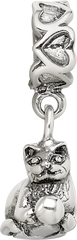 Sterling Silver 925 Kitten with Ball Dangle Bead Antiqued Finish Handcrafted Charm