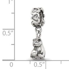 Sterling Silver 925 Kitten with Ball Dangle Bead Antiqued Finish Handcrafted Charm