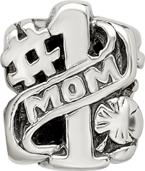 Sterling Silver 925 #1 Mom Bead with Antiqued Finish Elegant Gift for Charm Bracelets
