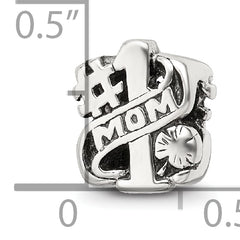 Sterling Silver 925 #1 Mom Bead with Antiqued Finish Elegant Gift for Charm Bracelets
