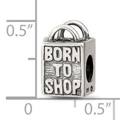 Sterling Silver 925 Antiqued Born to Shop Bead for Charm Bracelets