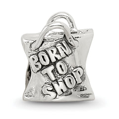 Sterling Silver 925 Antiqued Born To Shop Bead Solid Cast