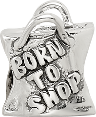 Sterling Silver 925 Antiqued Born To Shop Bead Solid Cast