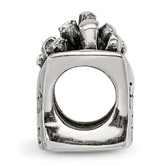 Sterling Silver 925 French Fries Bead with Antiqued Finish Themed, Solid Design