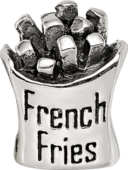 Sterling Silver 925 French Fries Bead with Antiqued Finish Themed, Solid Design