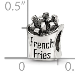 Sterling Silver 925 French Fries Bead with Antiqued Finish Themed, Solid Design