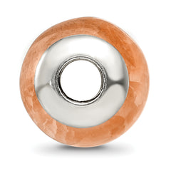 Sterling Silver 925 Peach Cracked Agate Bead with Polished Earth Stone