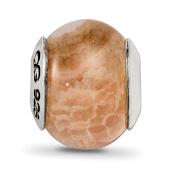 Sterling Silver 925 Peach Cracked Agate Bead with Polished Earth Stone