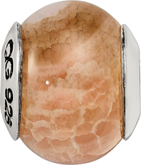 Sterling Silver 925 Peach Cracked Agate Bead with Polished Earth Stone