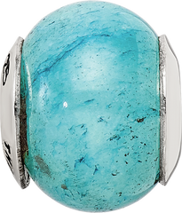 Sterling Silver Aventurine Stone Bead with Cracked Blue Finish Polished Elegant Craftsmanship