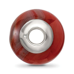 Sterling Silver 925 Polished Bead with Red Agate Stone Elegant Earth-Inspired Style